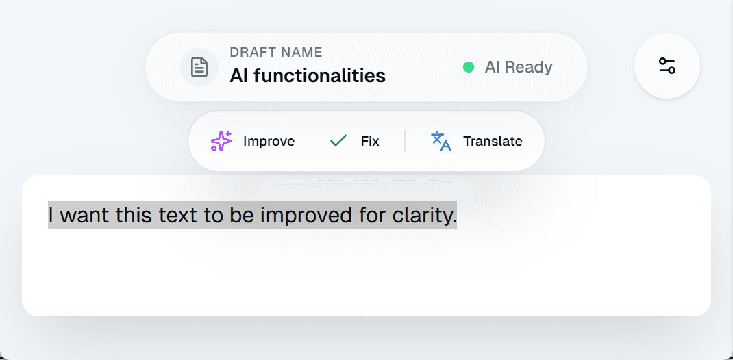 TextCompleter AI Context Menu showing Improve, Fix and Translate options