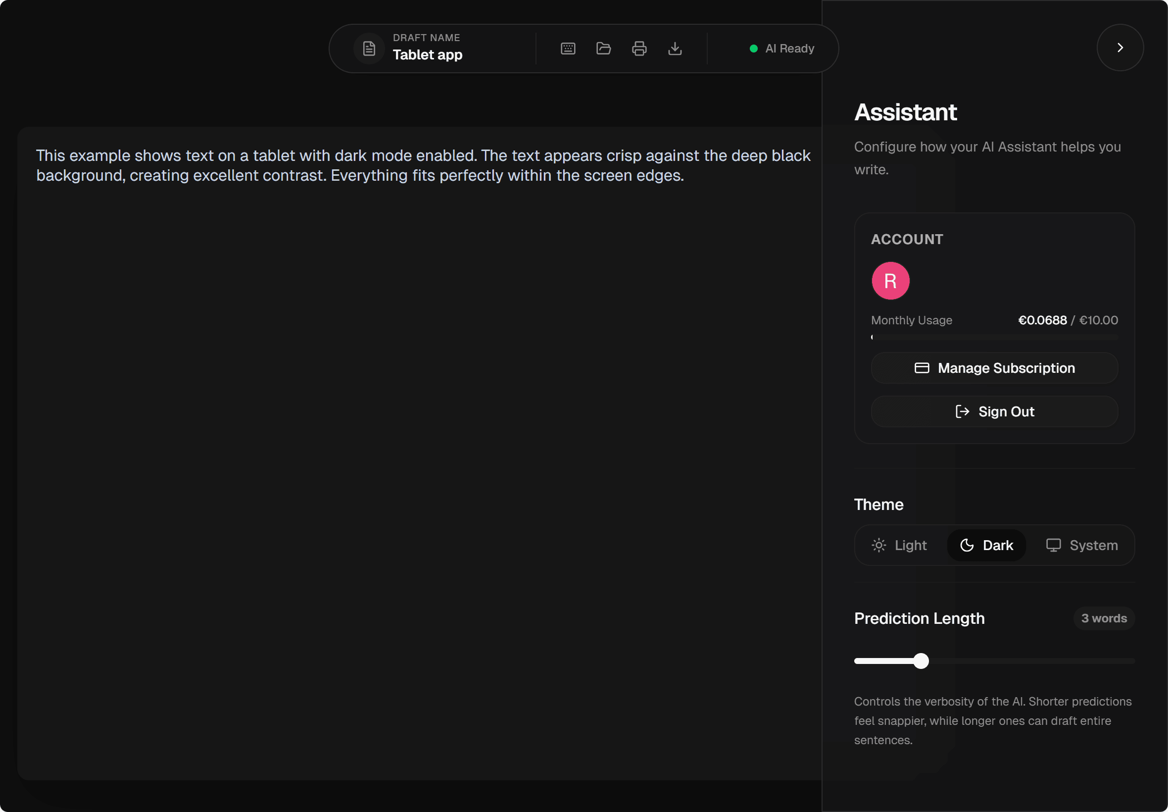 TextCompleter Tablet Interface